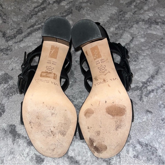 Via Spiga Black Leather Gladiator Open Toe Block Heels - Picture 7 of 11